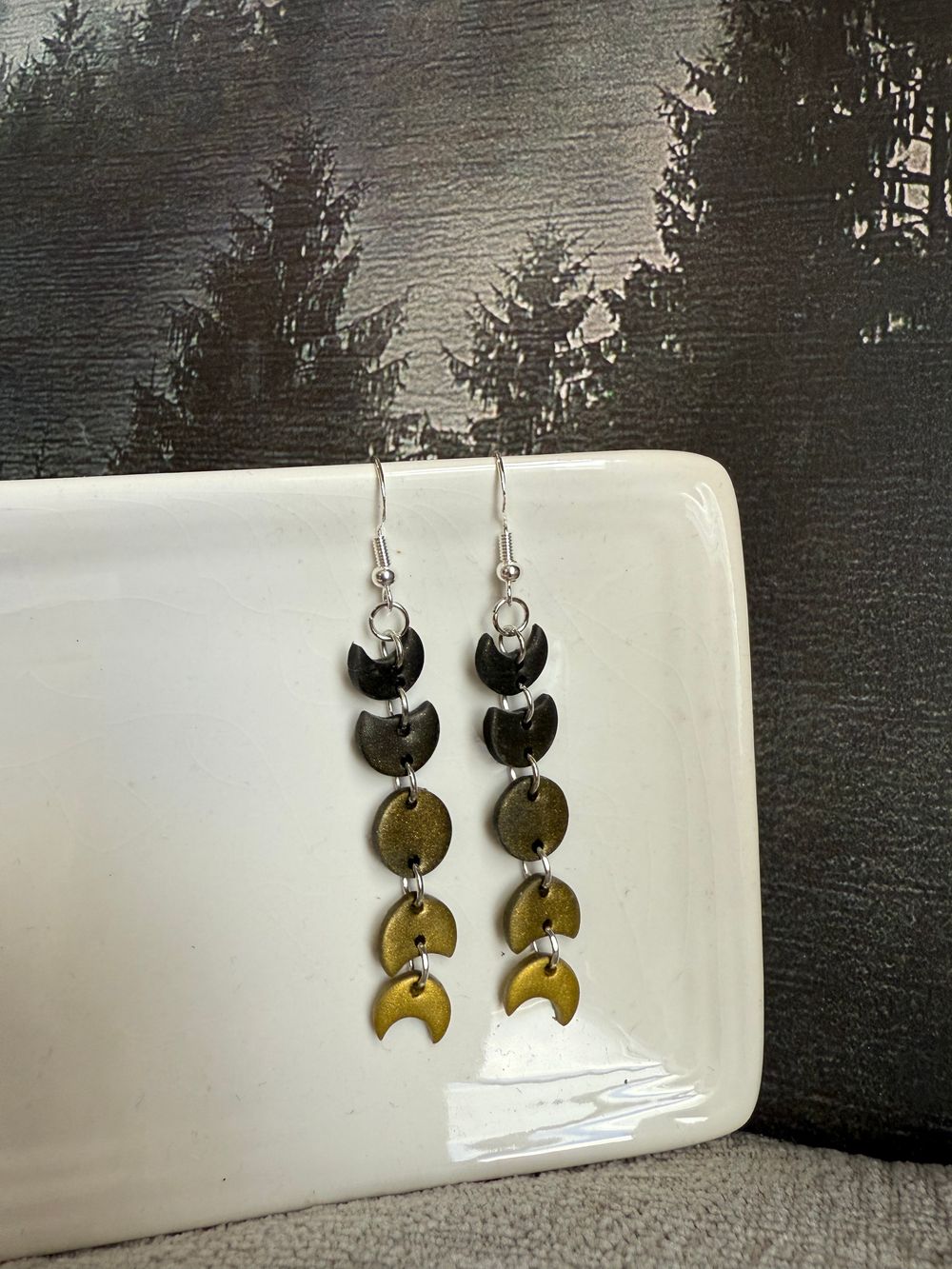 Moon Phase Earrings, Black to Golden Brown Gradient