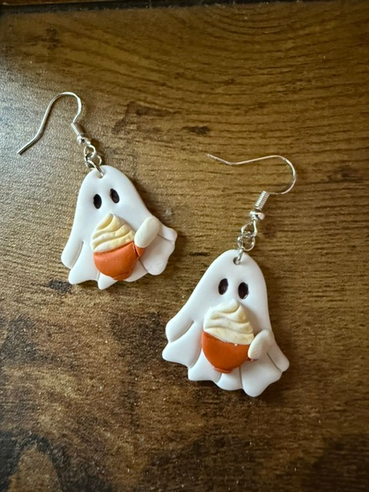 Ghostly Pumpkin Spice Latte Earrings | Fall Clay Jewelry