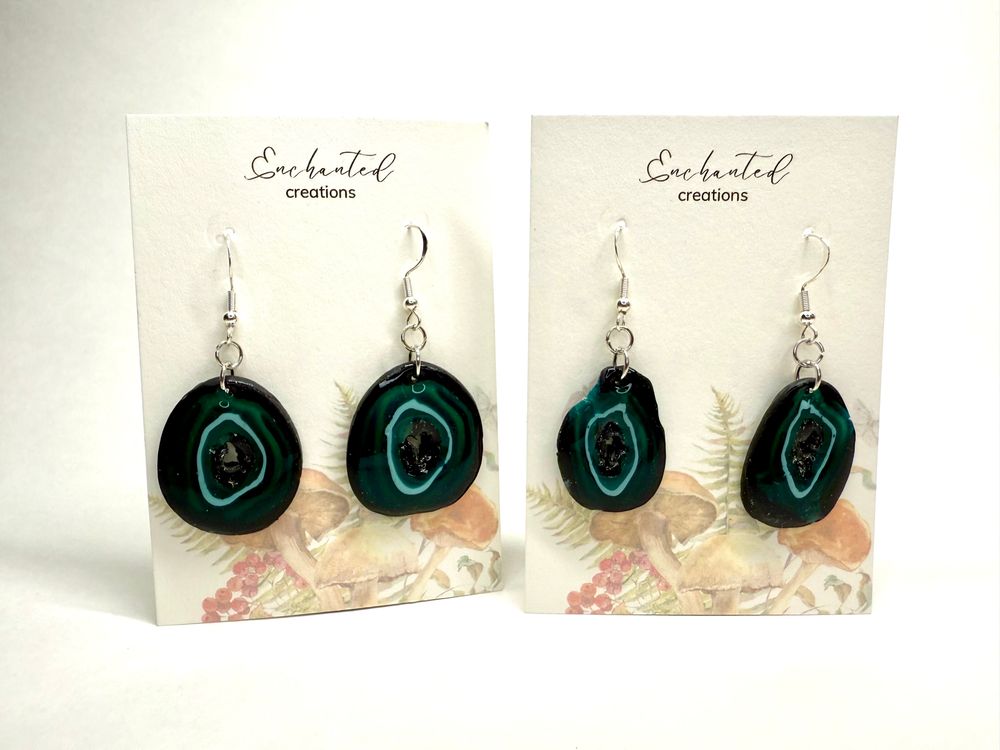 Geode Slice Earrings – Handmade Polymer Clay & Resin