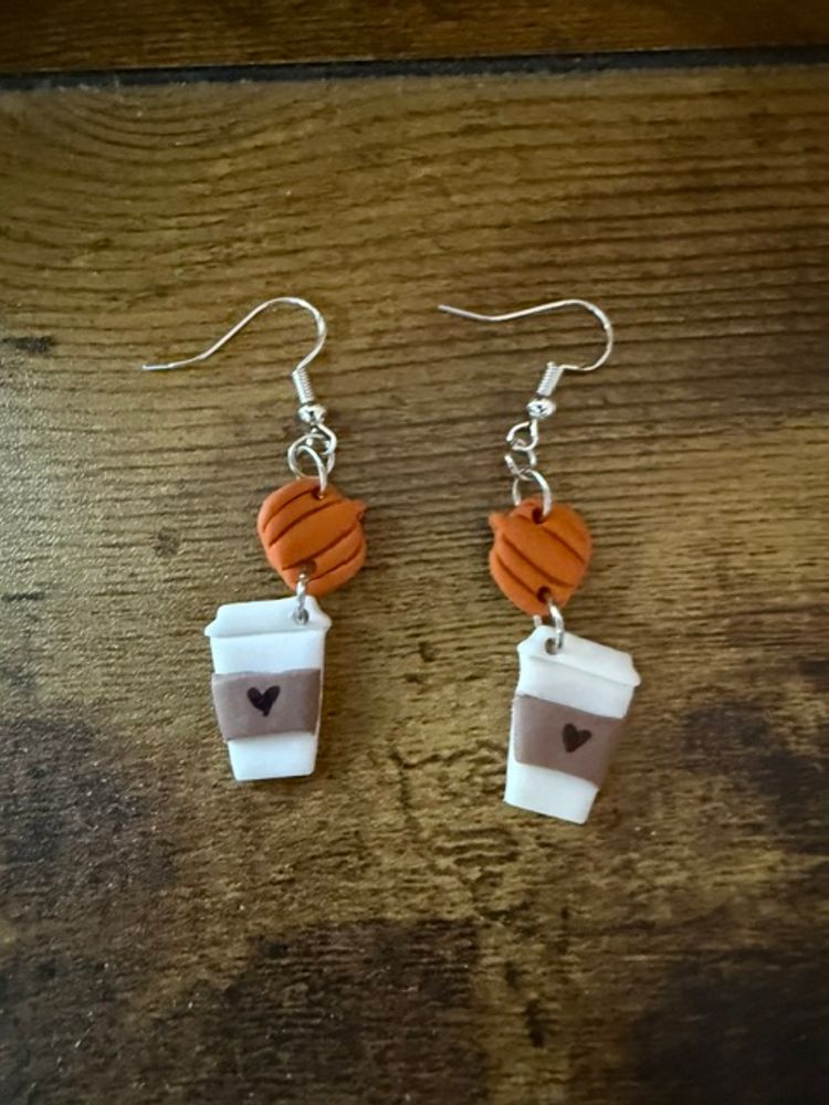 Pumpkin-Topped Latte Earrings Pumpkin Spice Dangle Earrings