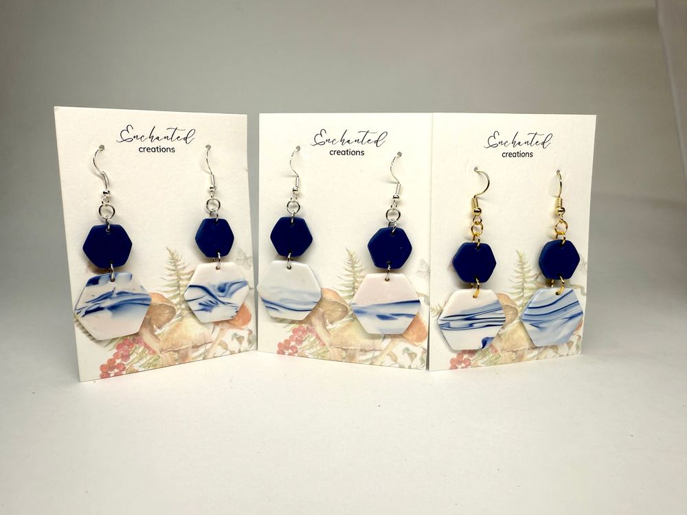 Hexagon Clay Earrings – Navy Blue
