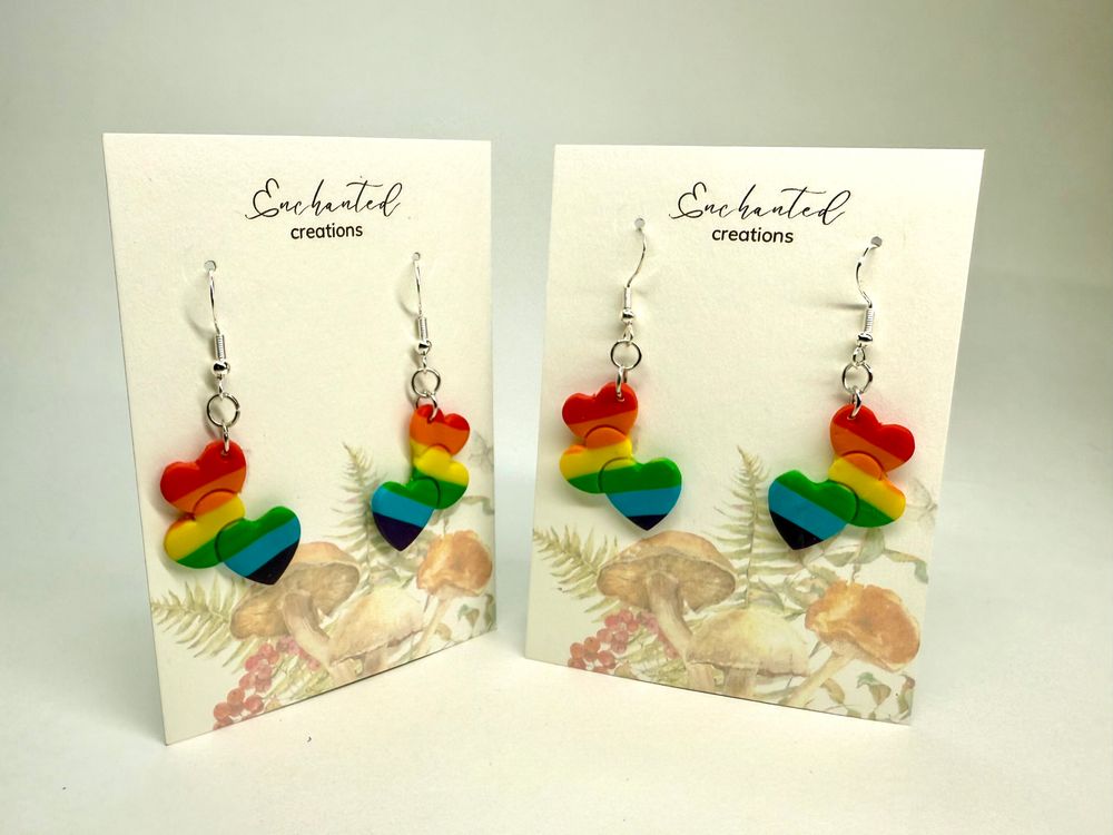 Rainbow Pride Triple Heart Earrings