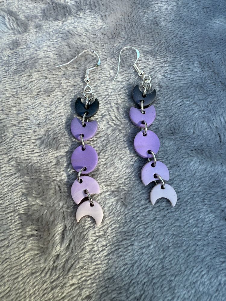 Purple Moon Phase Earrings | Handmade Polymer Clay Dangles