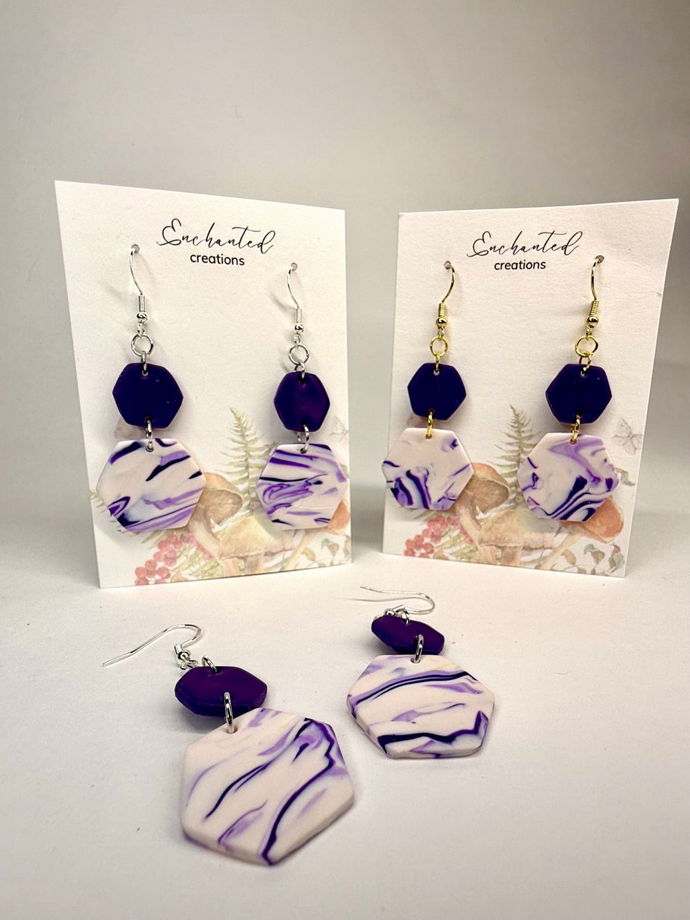 Hexagon Clay Earrings – Purple